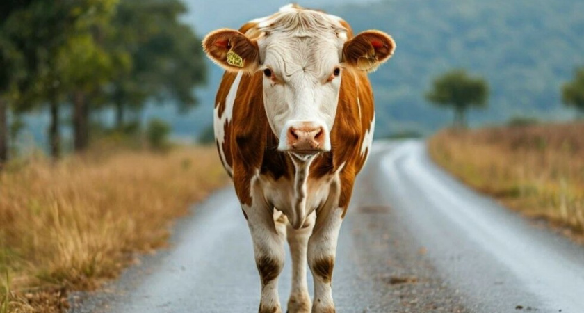 УАЗ "Патриот" сбил корову и вылетел в кювет под Александровым Гаем