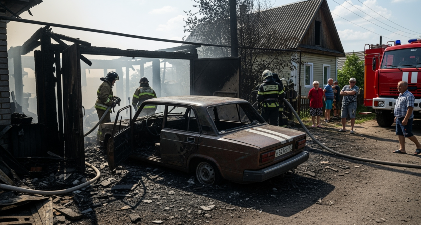 В Саратовской области сгорели автомобиль, гараж и дом
