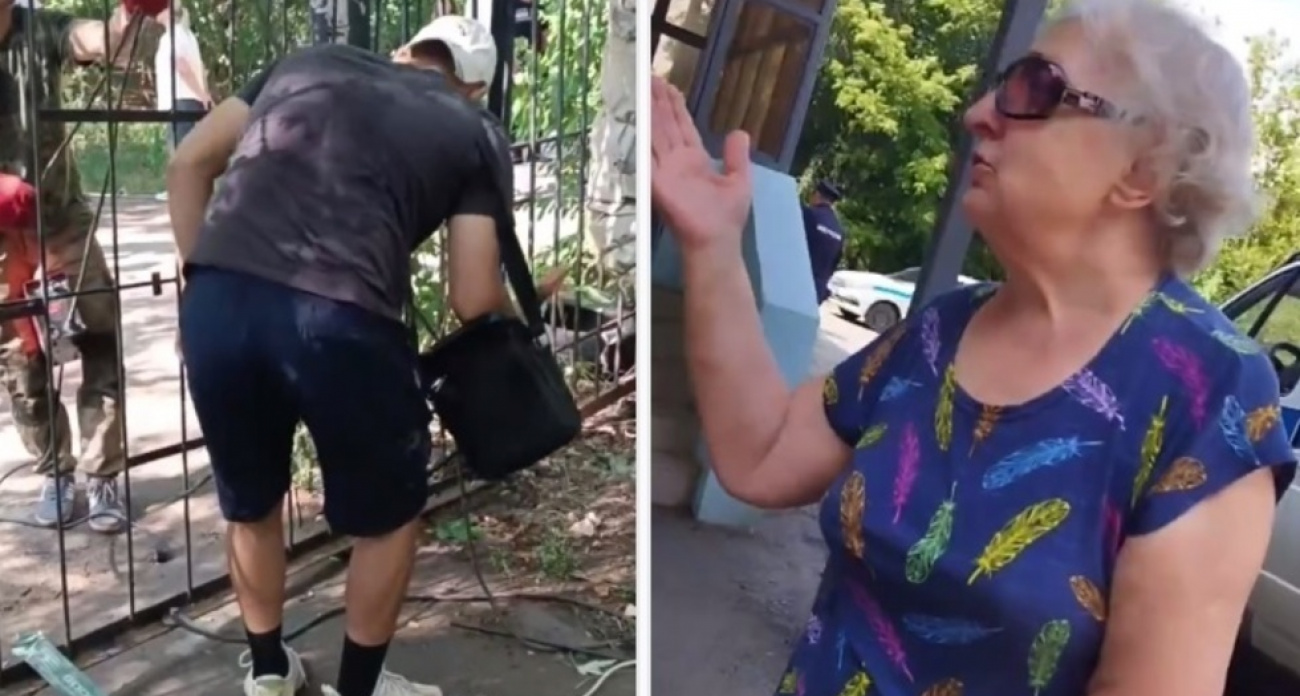 В Саратове заварили входы в детский парк и силой усадили в машину возмущенную пенсионерку Валентину Александровну
