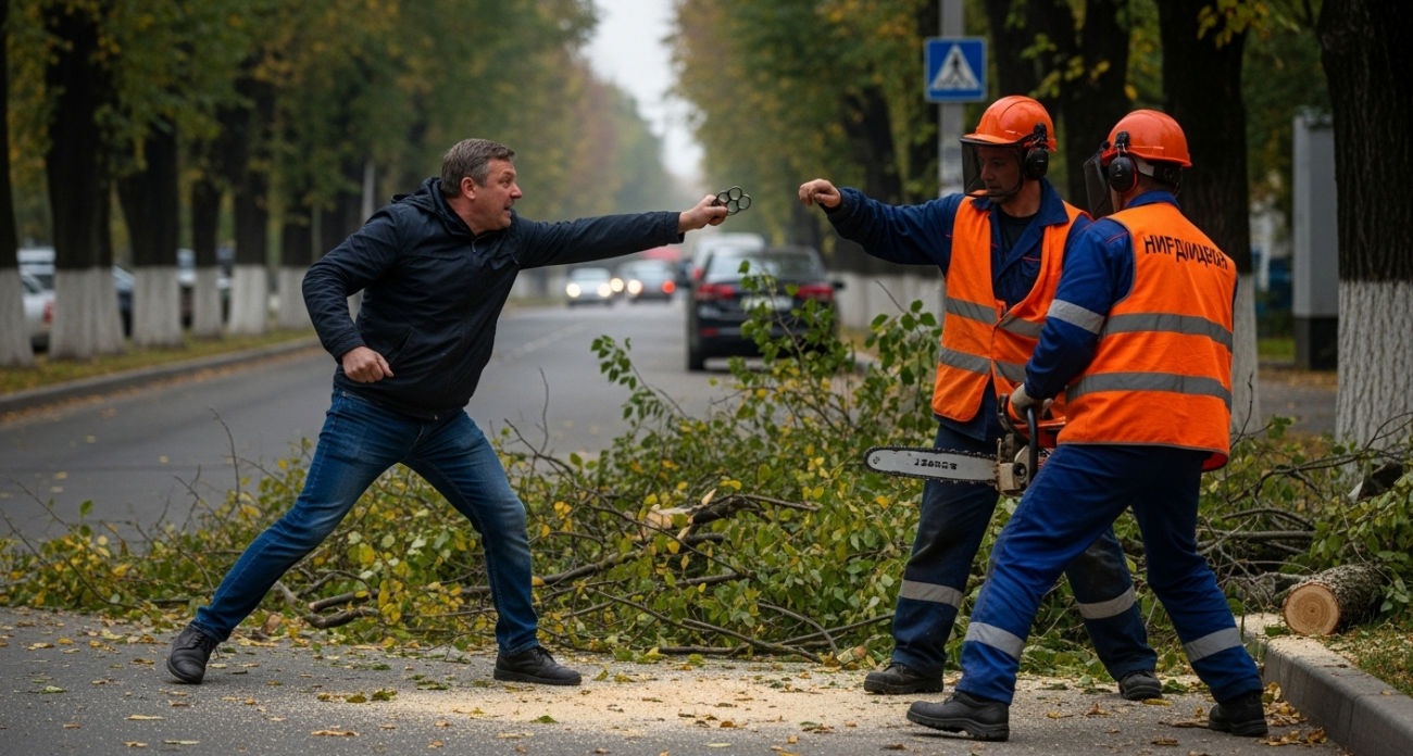 В Саратове психически нестабильный мужчина с кастетом напал на коммунальщиков за спил деревьев