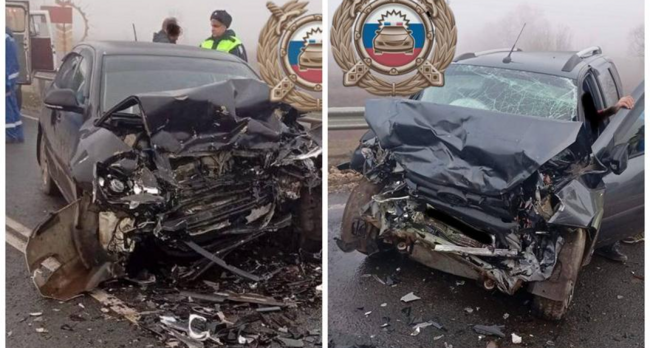 «Лада Гранта» и Skoda столкнулись лоб в лоб на трассе под Саратовом: один в больнице