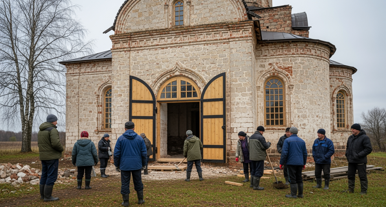 Храм 1826 года, разрушенный при коллективизации, возрождают всем миром: фермеры поставили врата