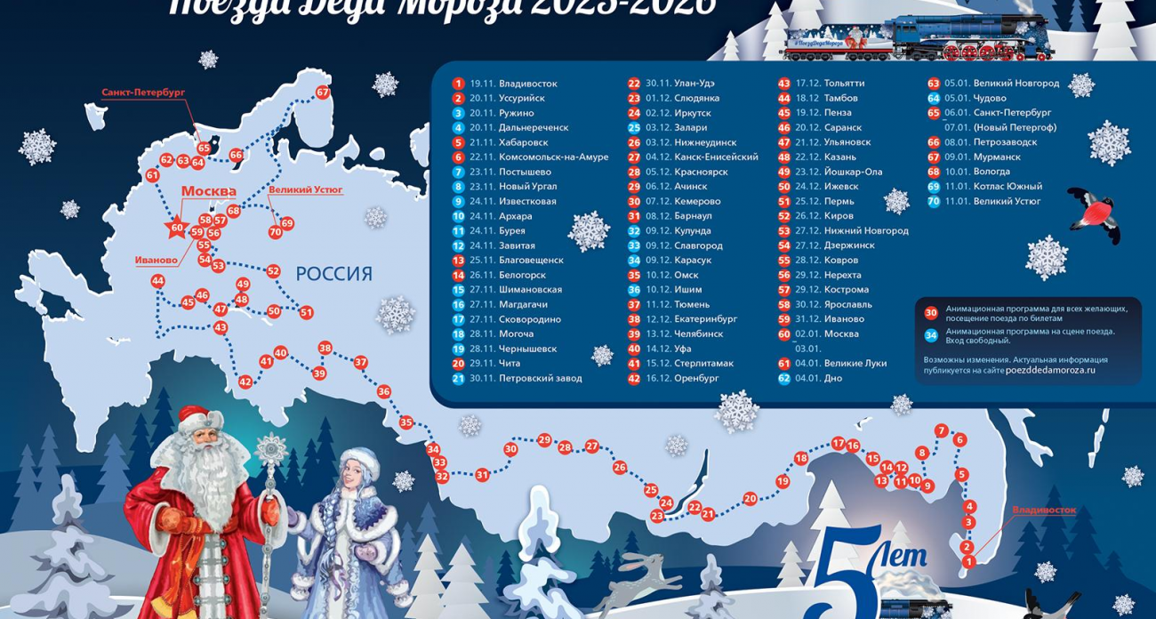 Поезд Деда Мороза объедет 70 городов России, но Саратовскую область обойдет стороной
