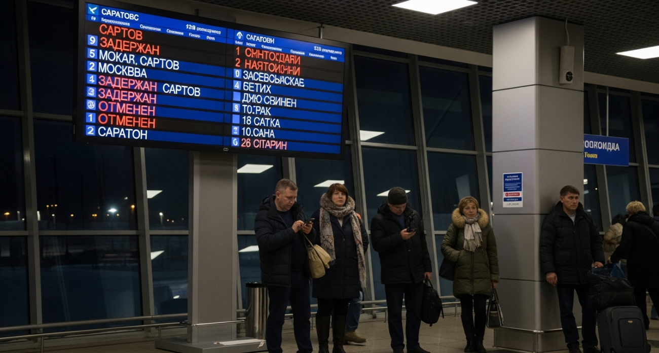 Аэропорт Саратова снова закрыт: рейс в Москву задержан на час из-за "угрозы безопасности"