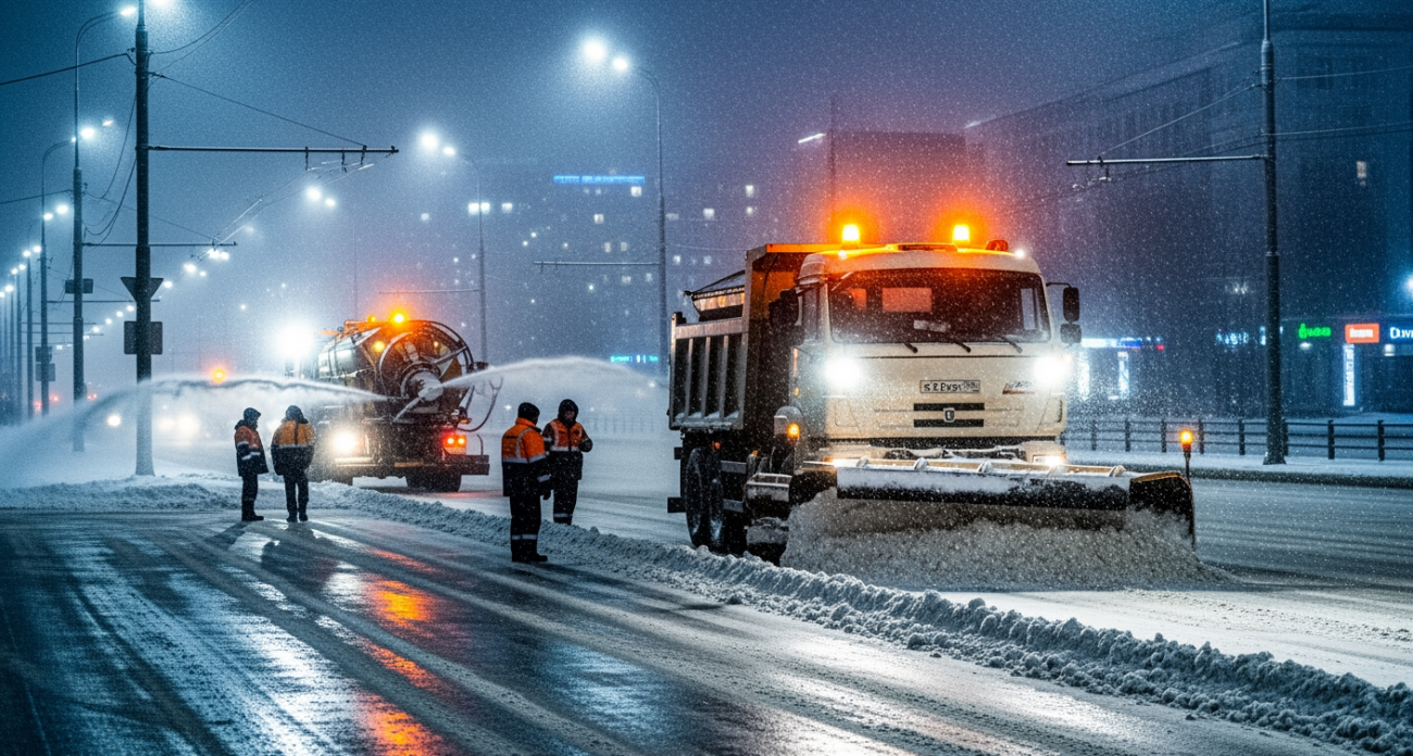 134 спецмашины всю ночь боролись со снегом на улицах Саратова