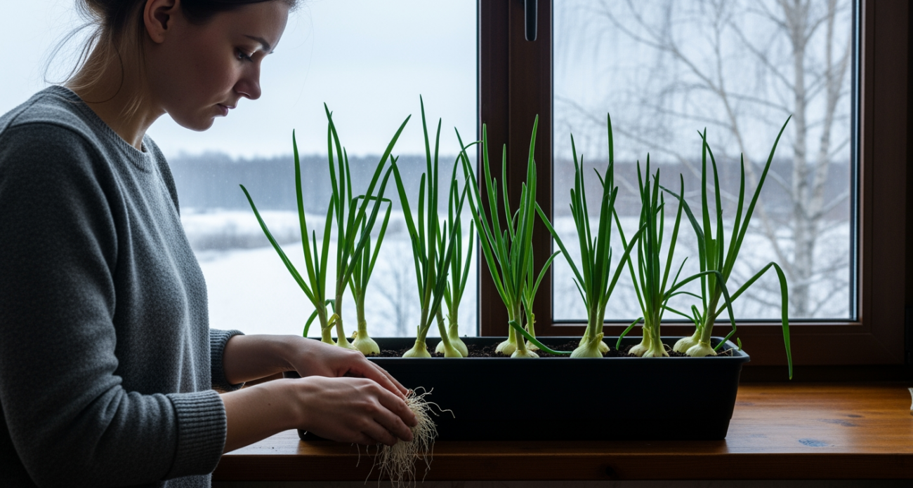 Выращиваю свежий лук на подоконнике за неделю: проверенный способ получить пышную зелень к столу без удобрений