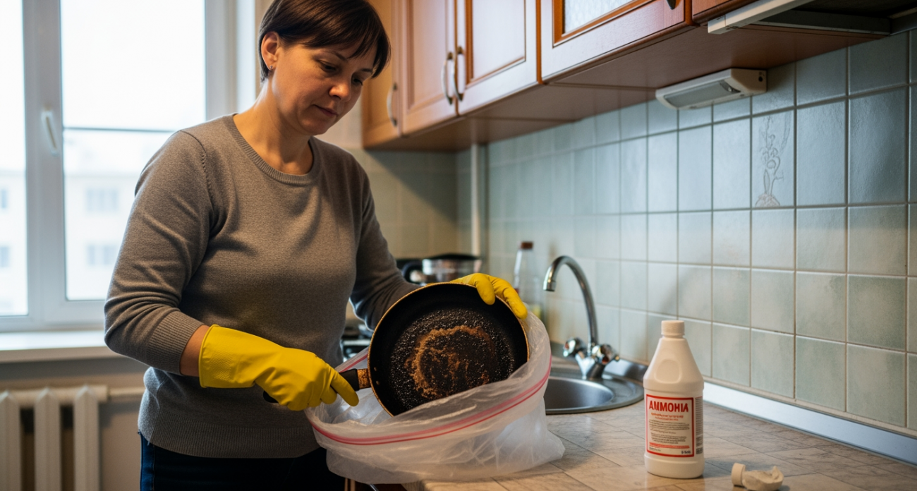 Завернула сковородку в обычный пакет из магазина и через минуту она сияет как в рекламе — хитрость от бабушки