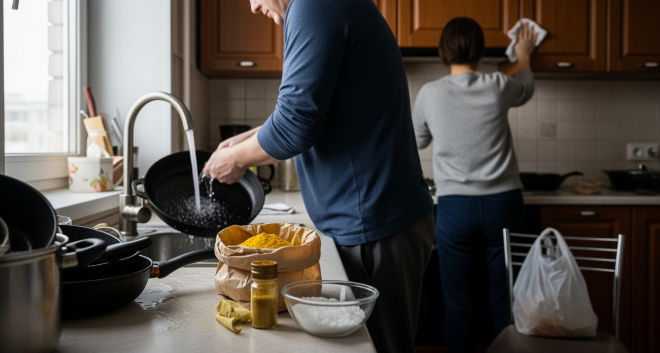 Секрет идеально чистых сковородок от шеф-повара: простой метод борьбы с жиром без бытовой химии
