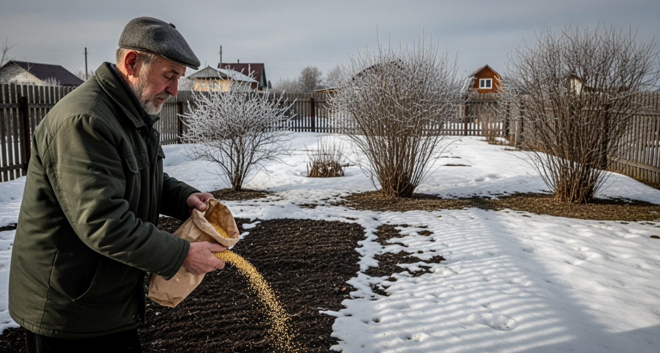Дешевле навоза в 10 раз: зимой сыплю на грядки крупу за 30 рублей и земля к весне становится мягкой как перина