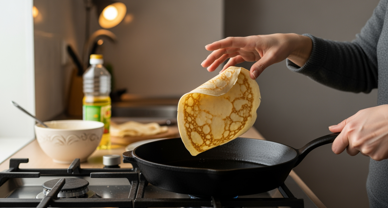 Простой трюк с двумя ложками делает блины эластичными и они больше никогда не липнут