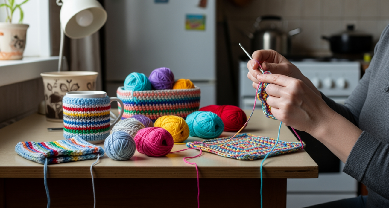 Соседка показала как превратить клубки остатков пряжи в полезные домашние мелочи за один вечер