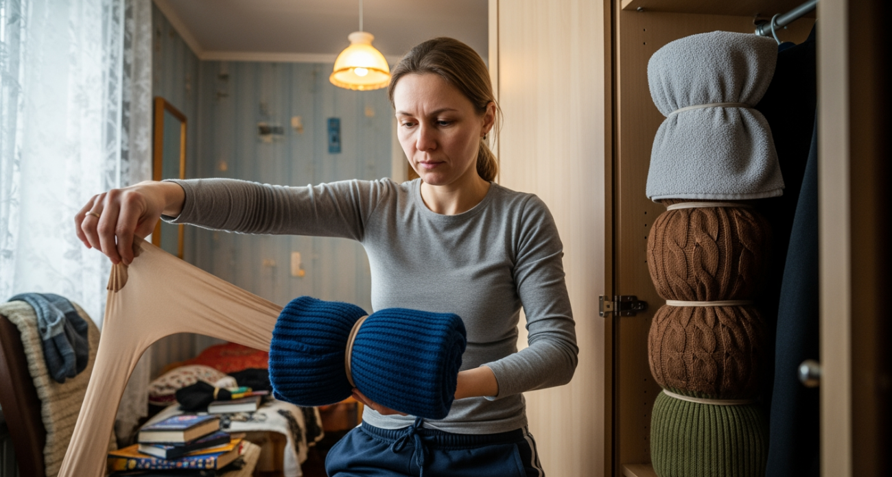 Женщина из соседнего подъезда научила меня складывать колготки так, что в шкафу стало в два раза больше места