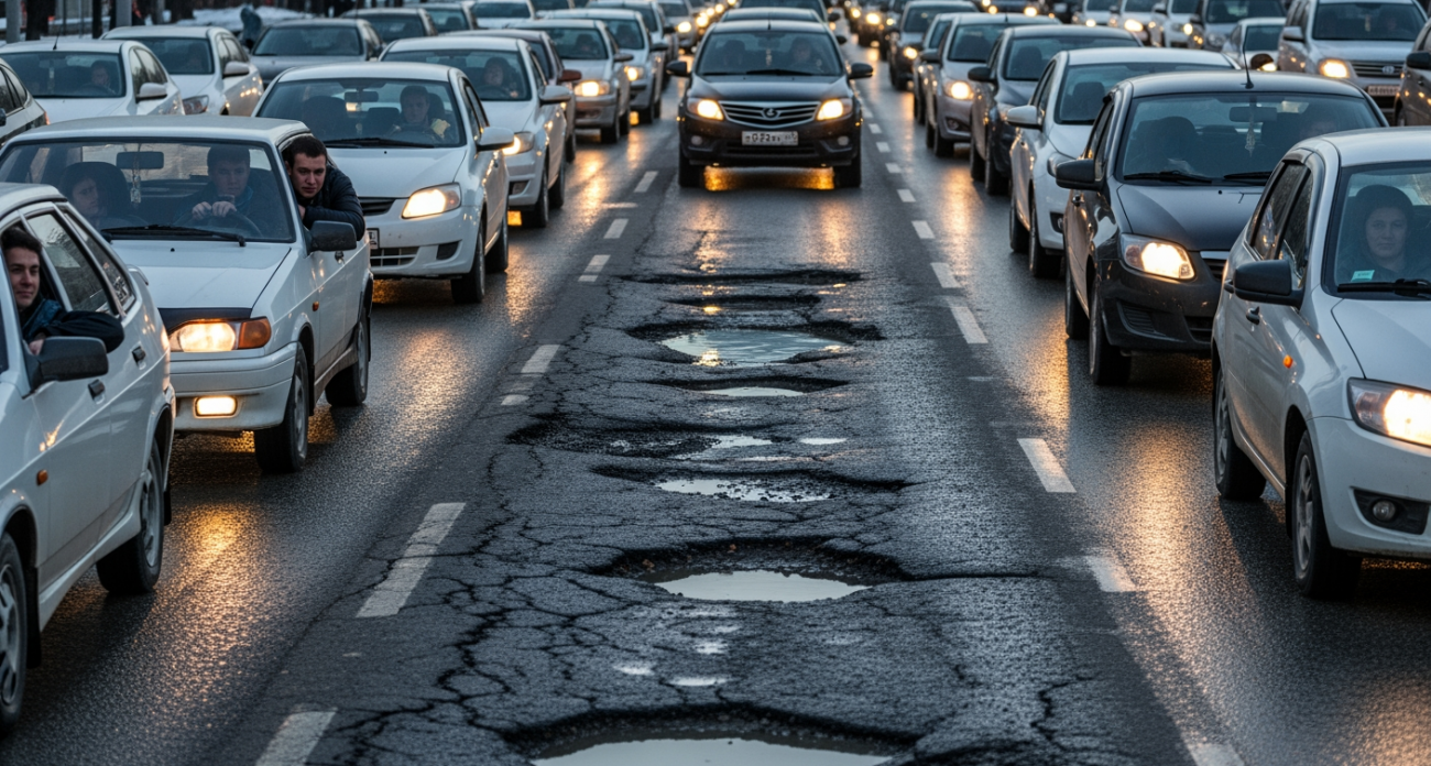 Вместе со снегом в Саратове растаял асфальт на дорогах