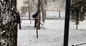 В Саратове коммунальщики убирают снег в саду "Липки" с помощью воздуходувки