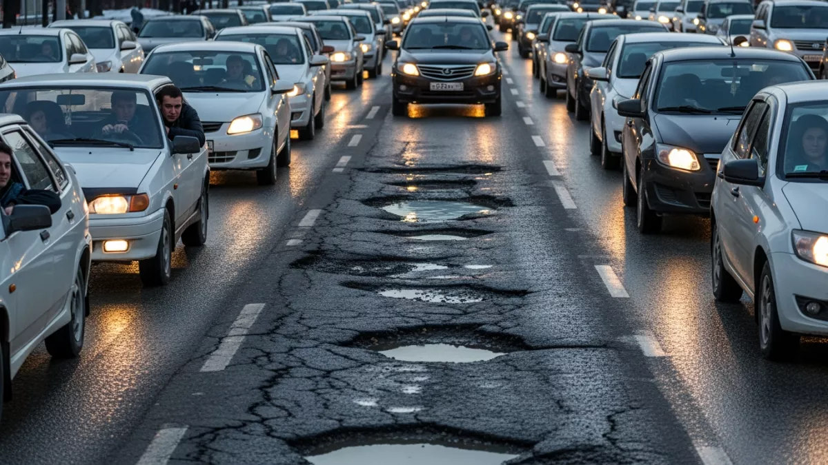 Вместе со снегом в Саратове растаял асфальт на дорогах