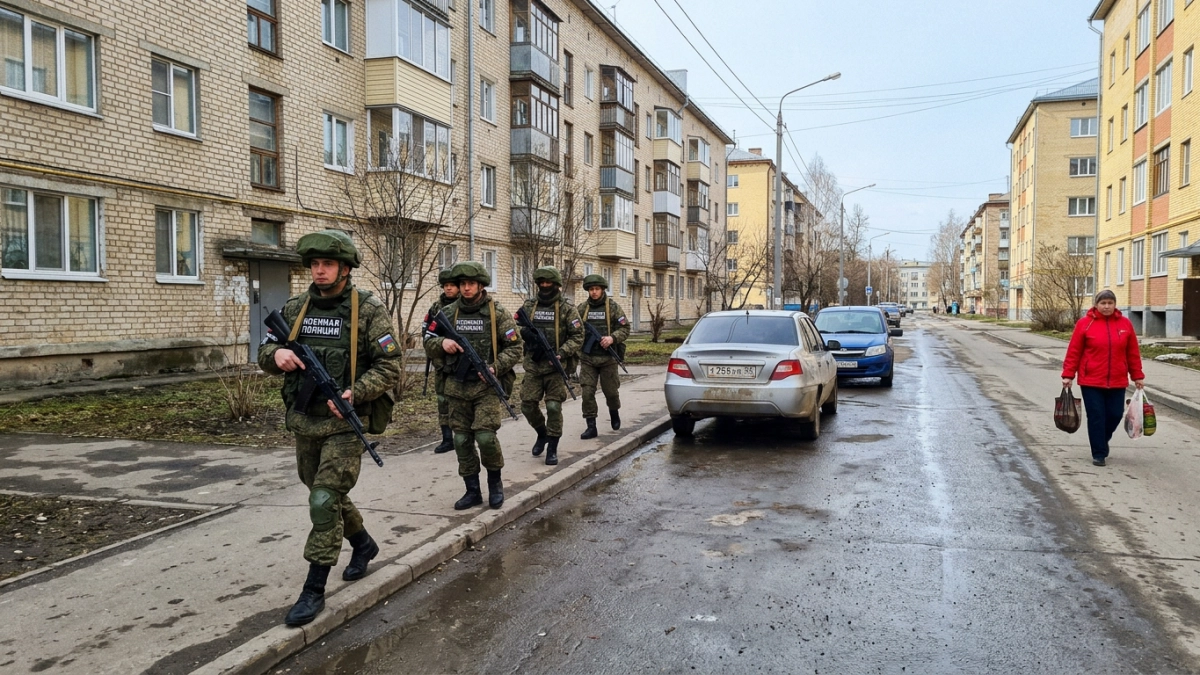 В освобожденном Красноармейске военная полиция патрулирует улицы и сбивает дроны