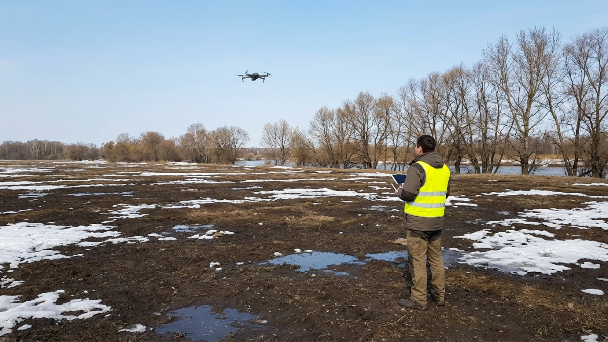 В Балаковском районе дрон следит за паводковой ситуацией до вечера