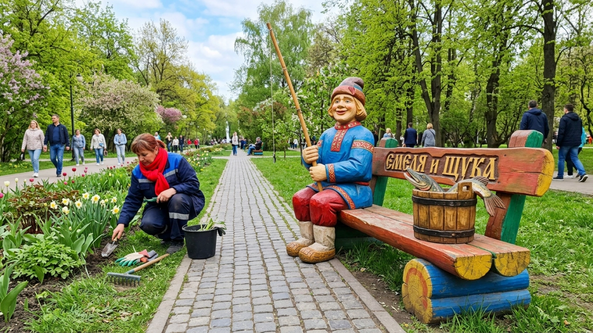 В балаковском парке появилась лавочка с Емелей и волшебной щукой
