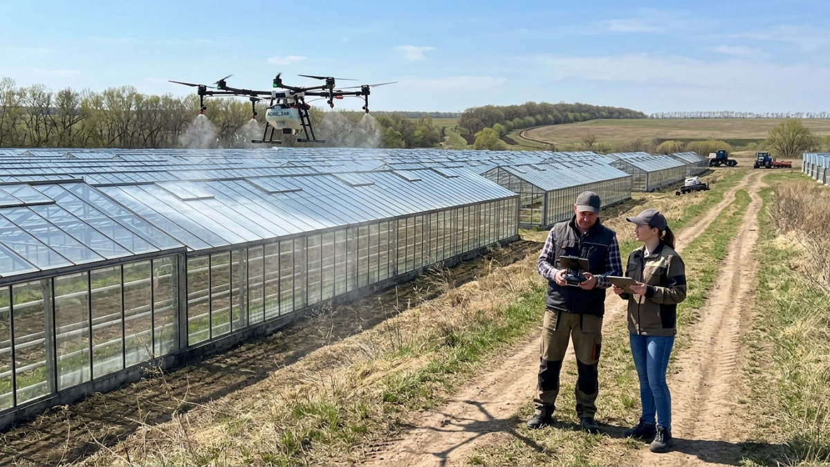 Впервые в России: дроны забелили гектар теплиц отечественной краской