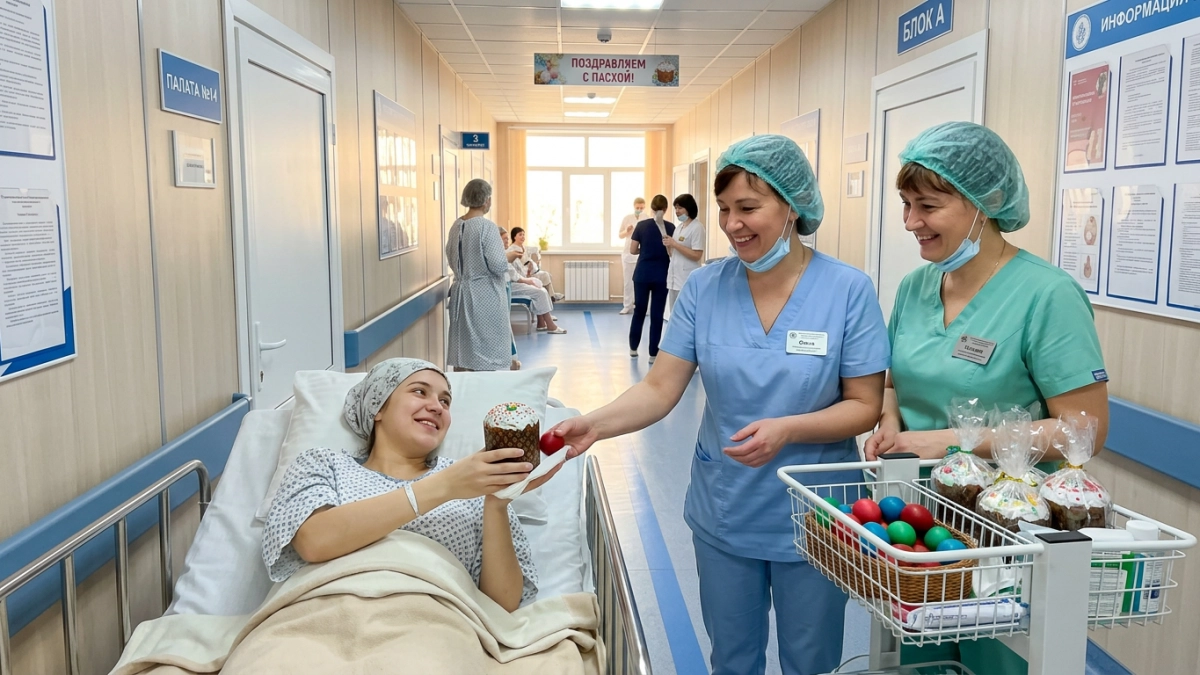 Пасхальное утро в саратовском роддоме: куличи и тепло для пациенток