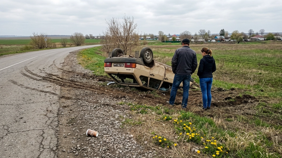 ВАЗ-2109 опрокинулся в кювет под Хватовкой: двое в больнице