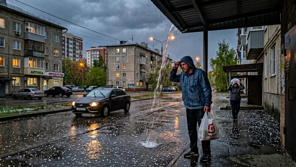 Град атаковал Энгельс вечером, а в Балашовском районе выпал снег