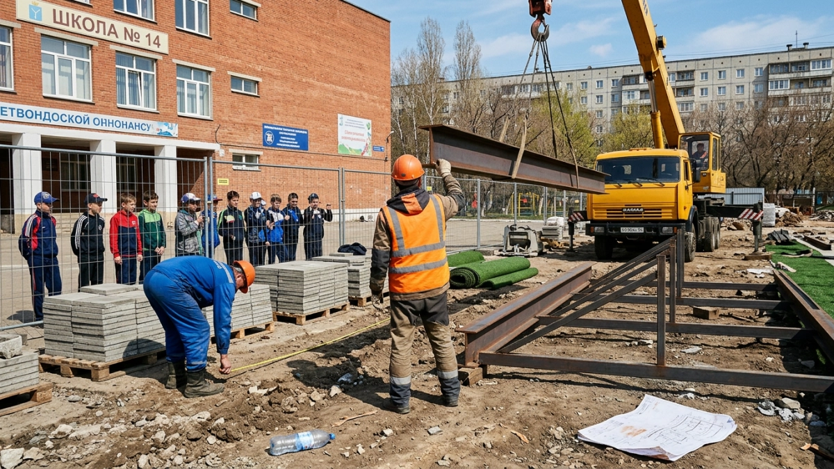 Панков проверил восстановление школьных стадионов в Заводском районе Саратова
