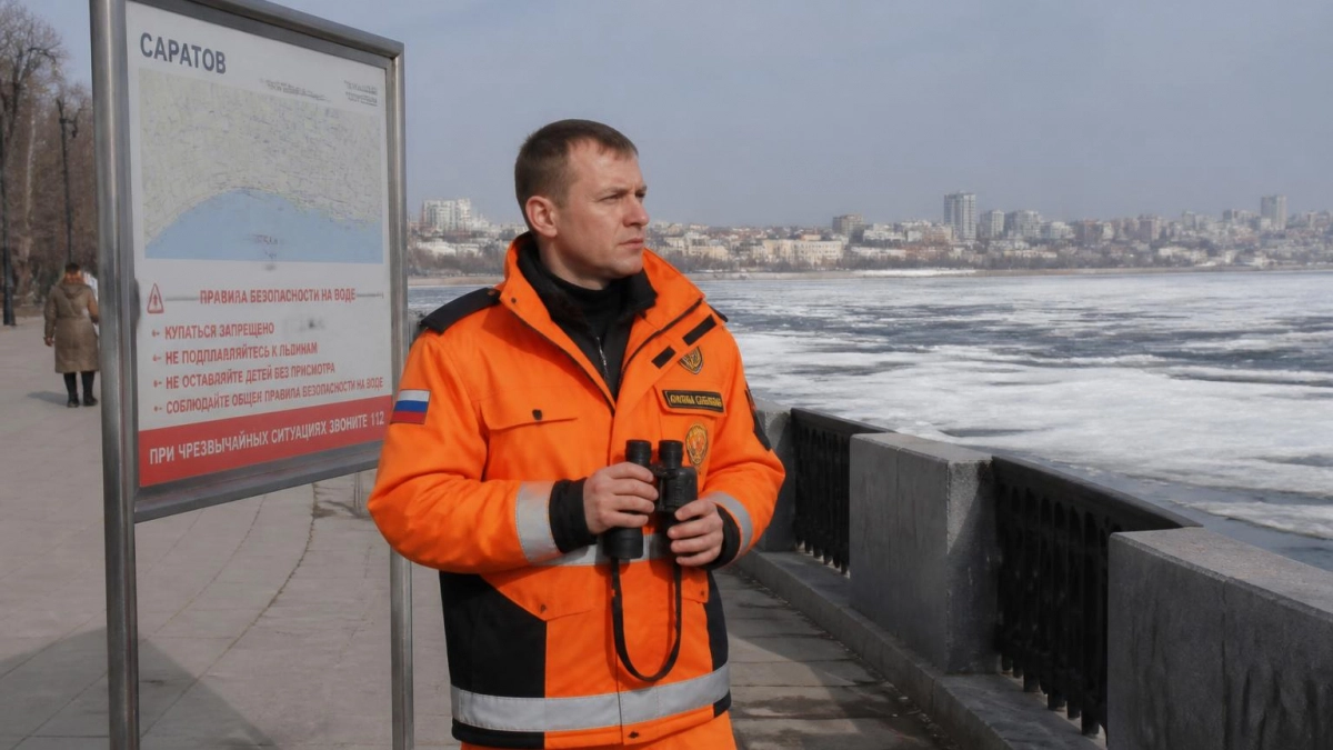 Лед на Волге в Саратове ломается без предупреждающего треска