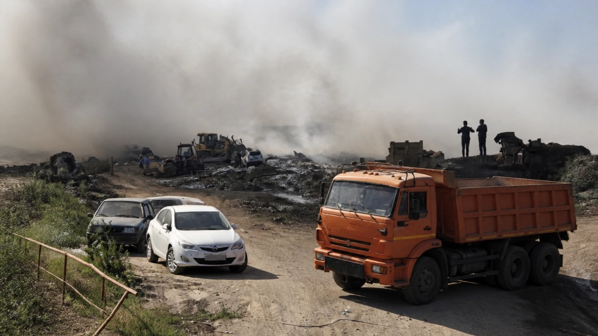 После пожара на полигоне в Красноармейске выявили загрязнение воздуха в жилой зоне